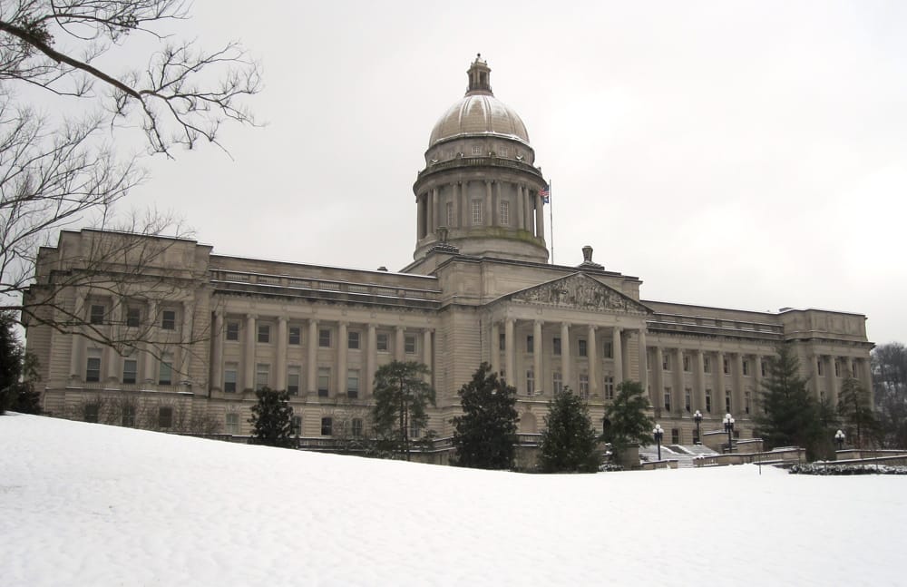 Kentucky State Capitol building after snow.