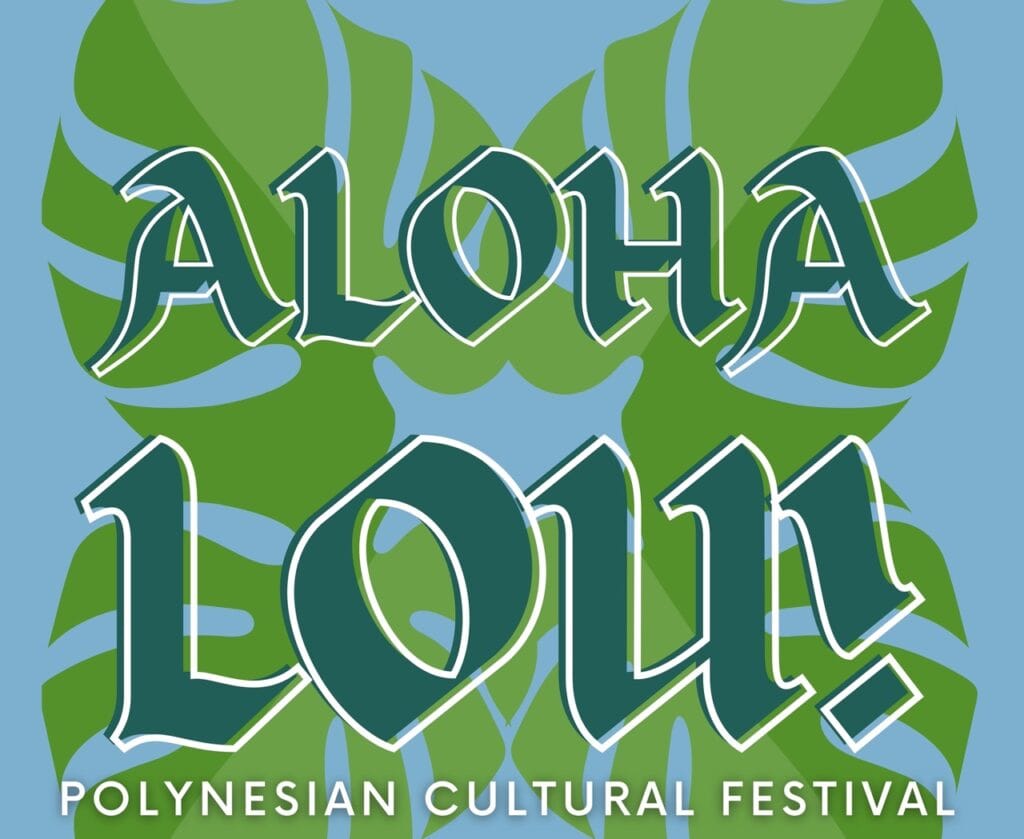 Green and Blue image with leaves and ALoha Lou! written on it